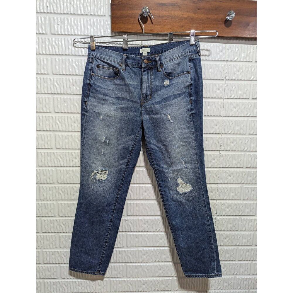 J.Crew Men's Blue Mid-Wash Distressed Mid-Rise Boyfriend Fit Denim Jeans Size 29